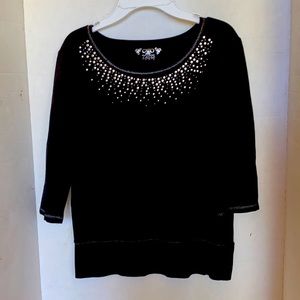 Cato Girls Black Embellished With Silver  3/4 Sleeve Shirt